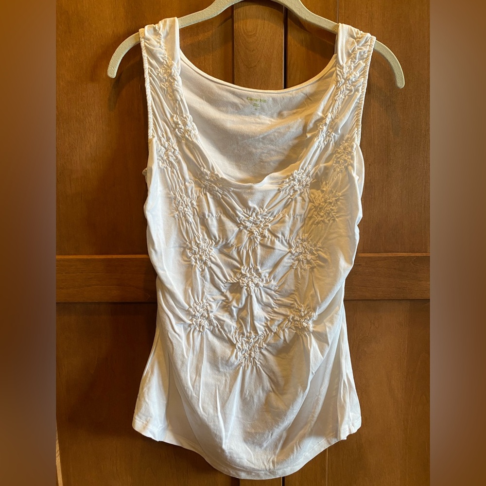 Garnet Hill White Ruched Sleeveless Tank